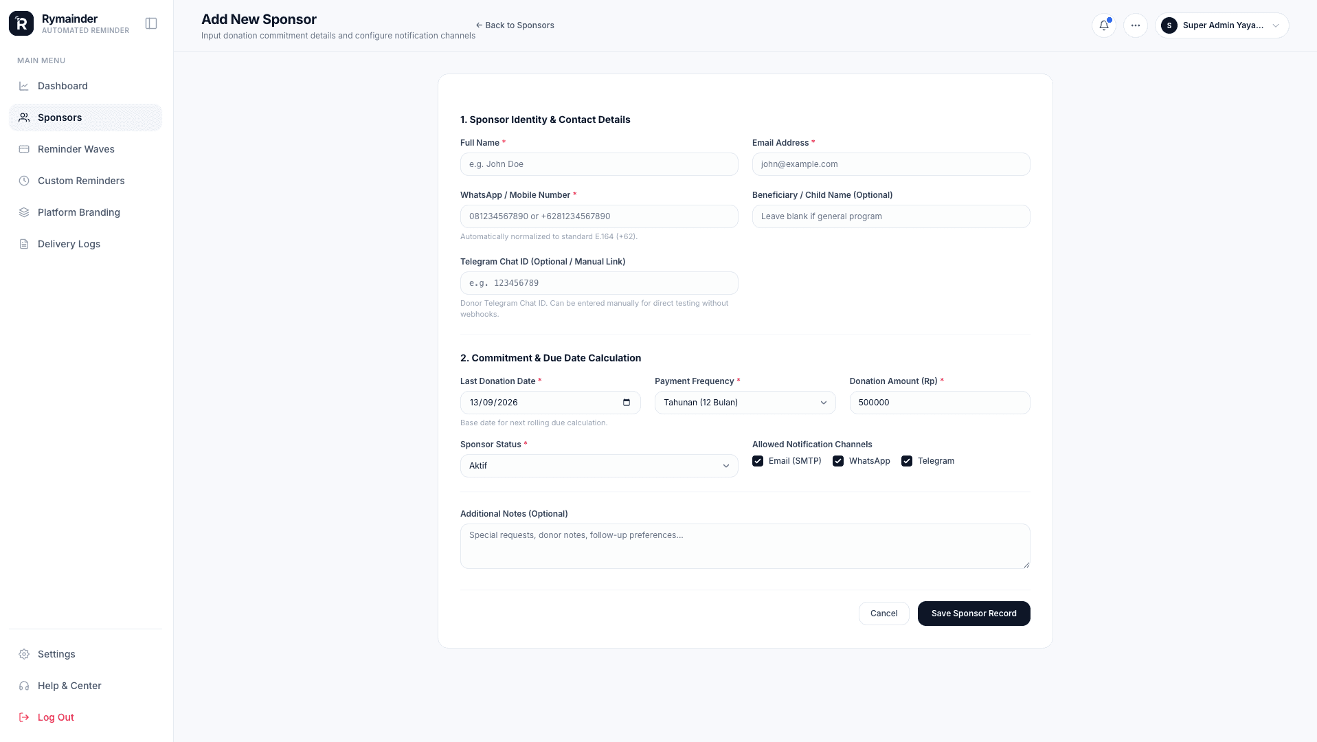 Add New Sponsor Page